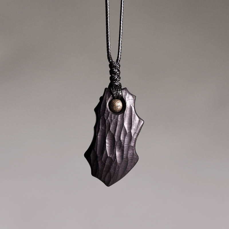 Fortune Jewel Ebony Wood Irregular Shape Copper Bead Peace Calm Necklace Pendant