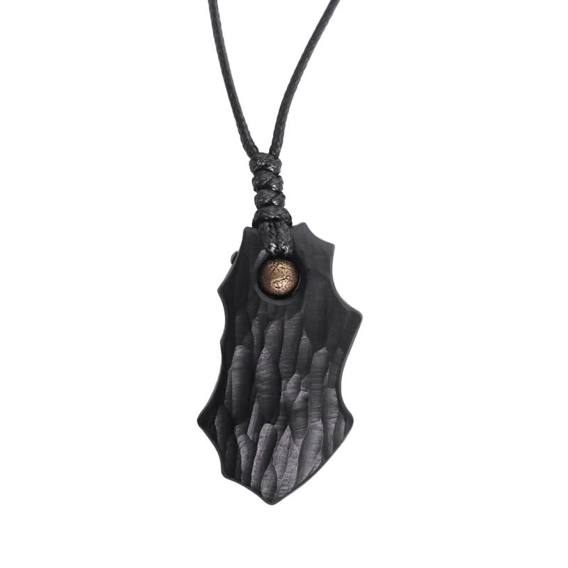 Fortune Jewel Ebony Wood Irregular Shape Copper Bead Peace Calm Necklace Pendant