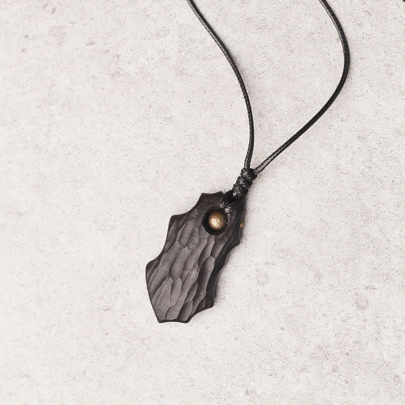 Fortune Jewel Ebony Wood Irregular Shape Copper Bead Peace Calm Necklace Pendant