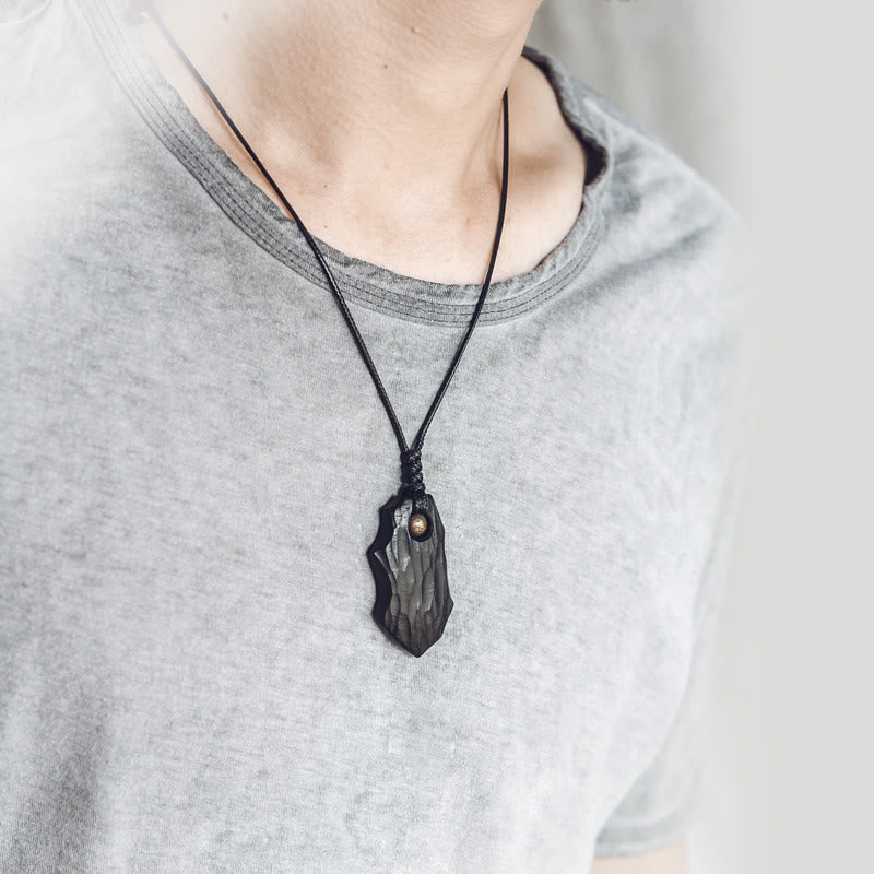 Fortune Jewel Ebony Wood Irregular Shape Copper Bead Peace Calm Necklace Pendant