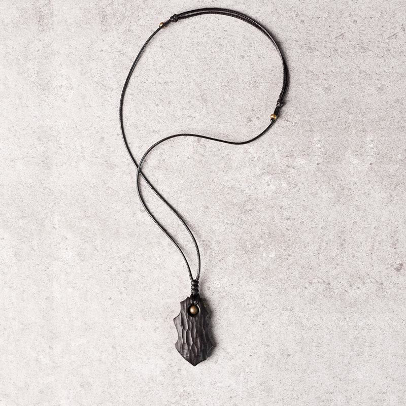 Fortune Jewel Ebony Wood Irregular Shape Copper Bead Peace Calm Necklace Pendant