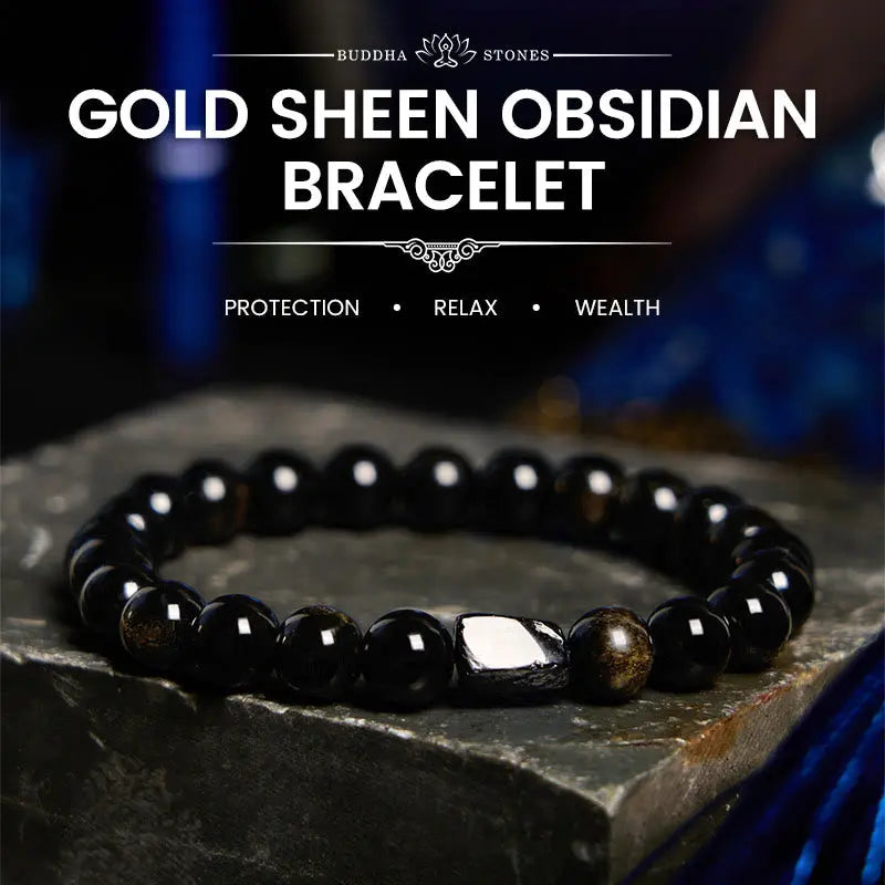 Buddha Stones "All the best for Luck and Confidence" Obsidian Bracelet Includes Gift Message Card Fortune Jewel