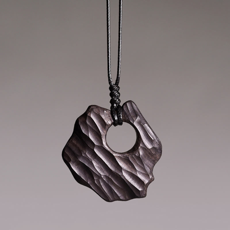 Fortune Jewel Ebony Wood Hollow Irregular Shape Peace Balance Necklace Pendant