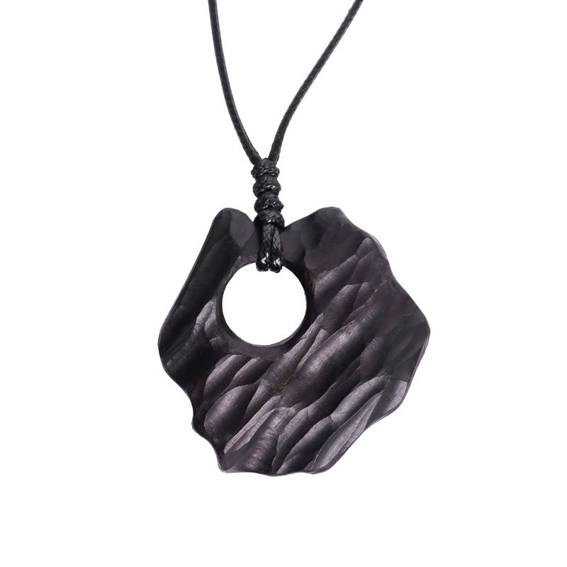 Fortune Jewel Ebony Wood Hollow Irregular Shape Peace Balance Necklace Pendant