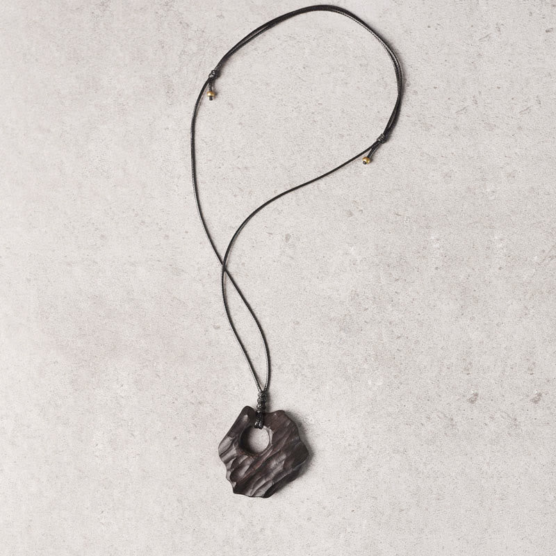 Fortune Jewel Ebony Wood Hollow Irregular Shape Peace Balance Necklace Pendant