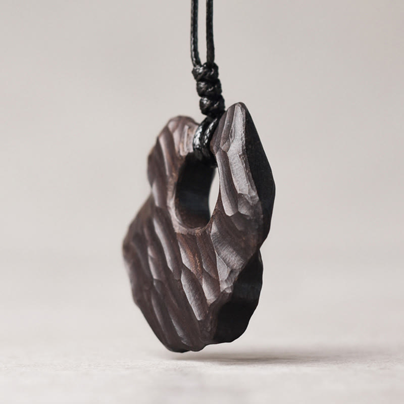 Fortune Jewel Ebony Wood Hollow Irregular Shape Peace Balance Necklace Pendant