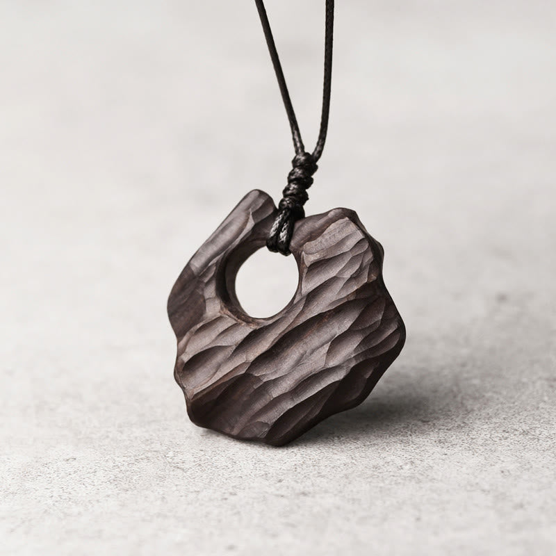 Fortune Jewel Ebony Wood Hollow Irregular Shape Peace Balance Necklace Pendant