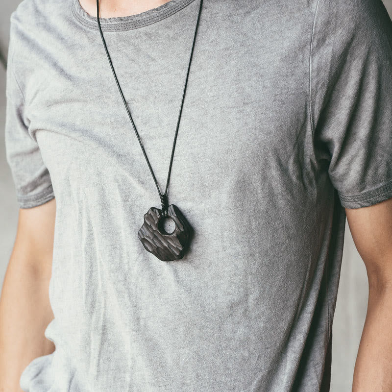 Fortune Jewel Ebony Wood Hollow Irregular Shape Peace Balance Necklace Pendant