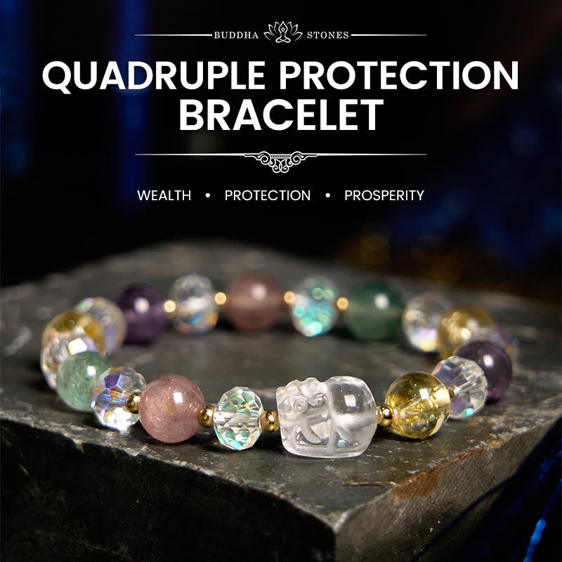 Fortune Jewel PiXiu White Crystal Citrine Green Strawberry Quartz Amethyst Luck Bracelet
