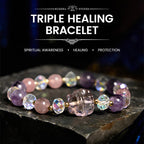 Fortune Jewel Amethyst Strawberry Quartz White Crystal Nine Tailed Fox Meditation Bracelet
