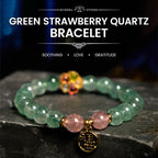 Fortune Jewel Natural Green Strawberry Quartz Soothing Fu Character Bracelet