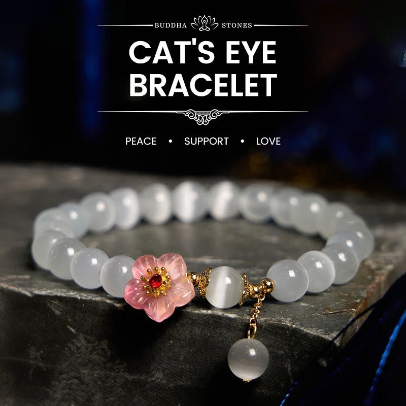 Fortune Jewel Chrysoberyl Cat's Eye Pink Flowers Support Bracelet