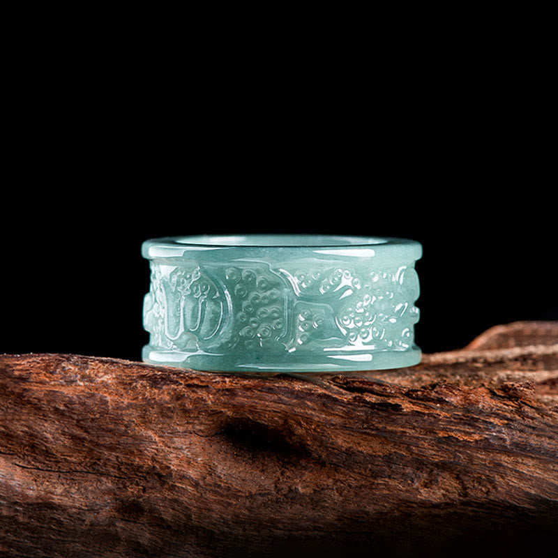 Fortune Jewel Natural Jade Om Mani Padme Hum Carved Prosperity Ring