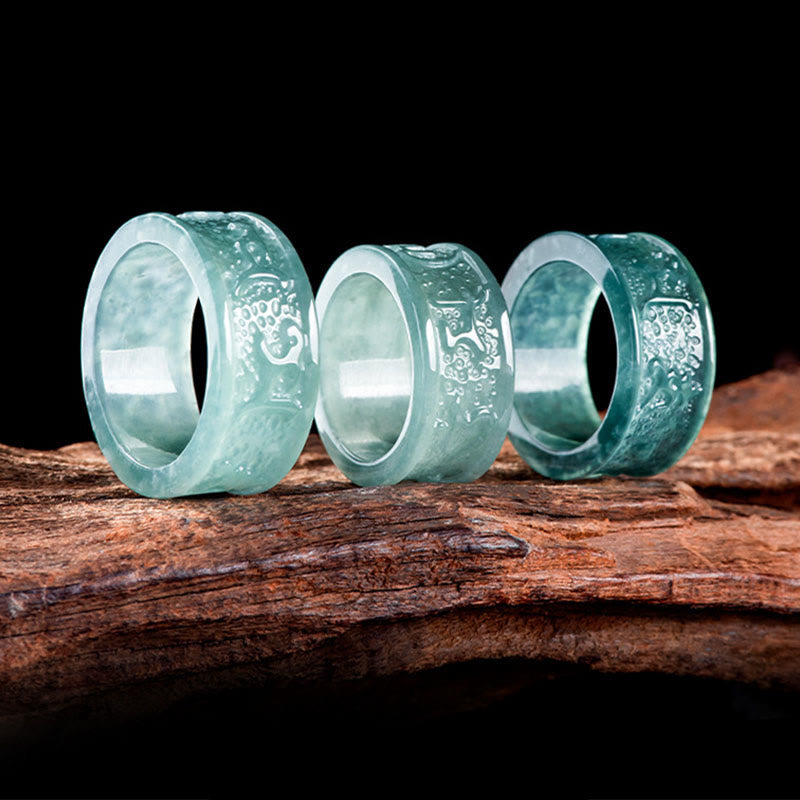 Fortune Jewel Natural Jade Om Mani Padme Hum Carved Prosperity Ring
