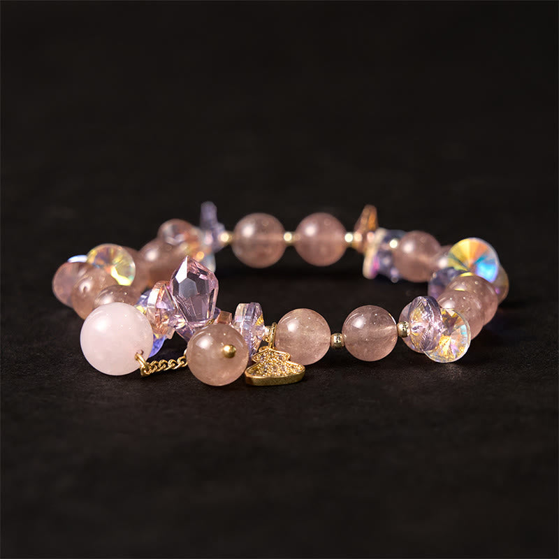 Fortune Jewel Strawberry Quartz Crystal Gourd Positive Bracelet