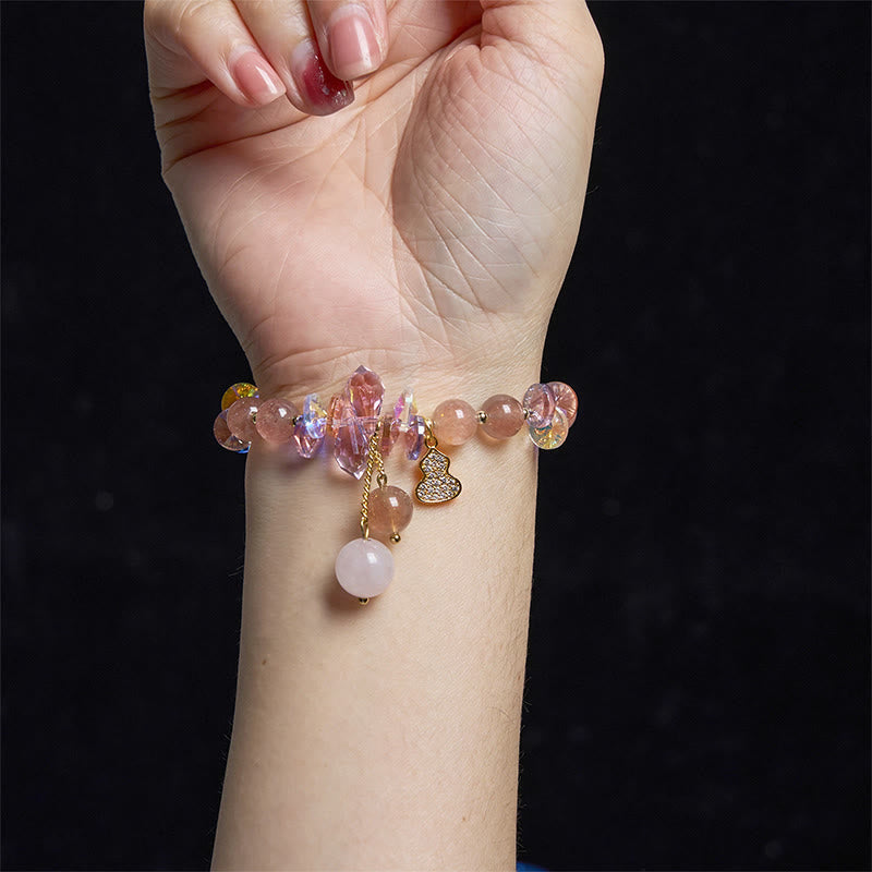 Fortune Jewel Strawberry Quartz Crystal Gourd Positive Bracelet