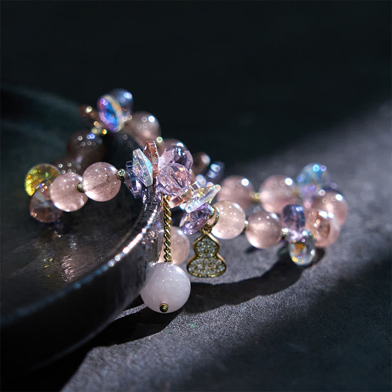 Fortune Jewel Strawberry Quartz Crystal Gourd Positive Bracelet