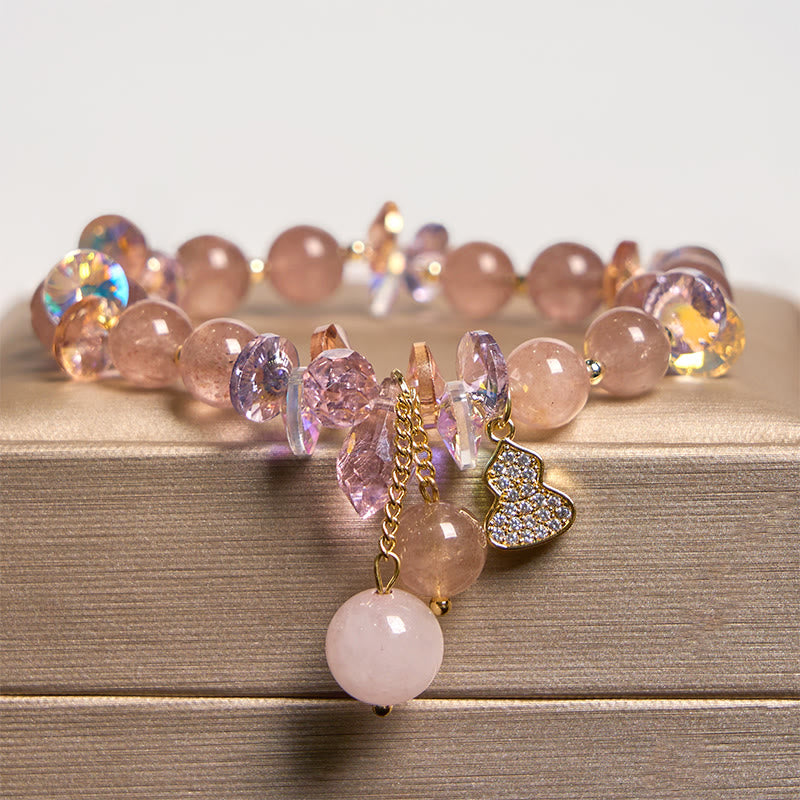 Fortune Jewel Strawberry Quartz Crystal Gourd Positive Bracelet