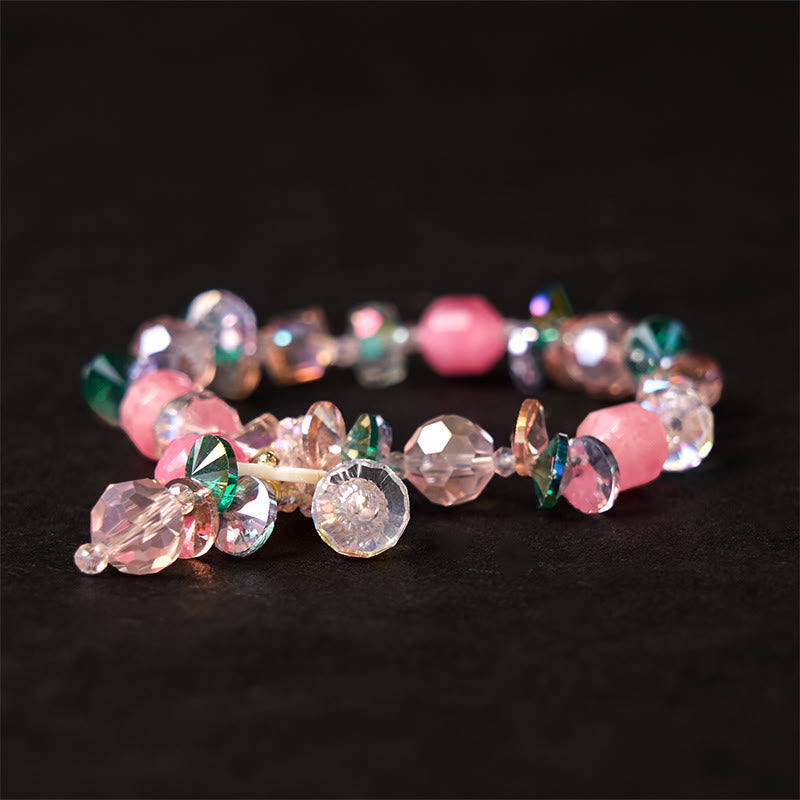 Fortune Jewel Pink Crystal Green Crystal White Crystal Flower Warmth Bracelet