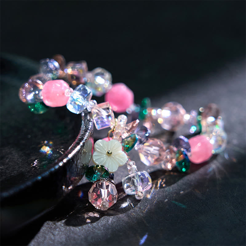 Fortune Jewel Pink Crystal Green Crystal White Crystal Flower Warmth Bracelet