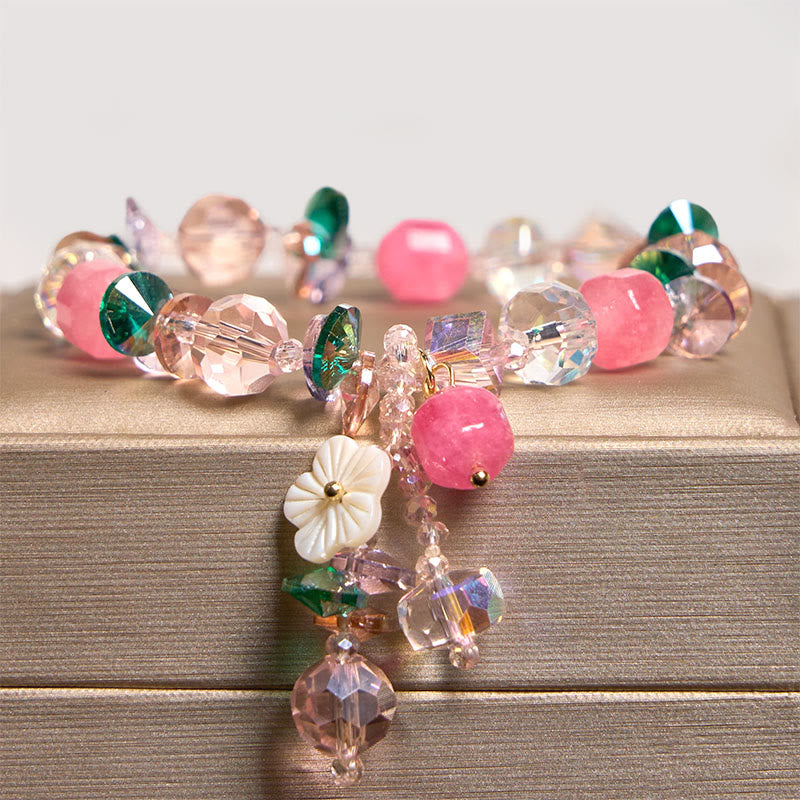 Fortune Jewel Pink Crystal Green Crystal White Crystal Flower Warmth Bracelet