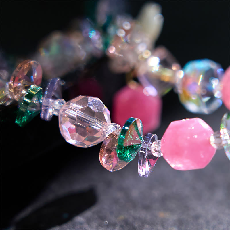 Fortune Jewel Pink Crystal Green Crystal White Crystal Flower Warmth Bracelet