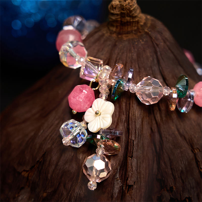 Fortune Jewel Pink Crystal Green Crystal White Crystal Flower Warmth Bracelet
