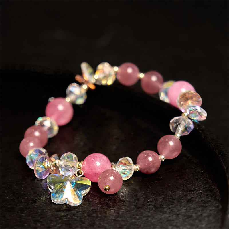 Fortune Jewel Strawberry Quartz White Crystal Pink Crystal Butterfly Love Bracelet