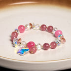 Fortune Jewel Strawberry Quartz White Crystal Pink Crystal Butterfly Love Bracelet