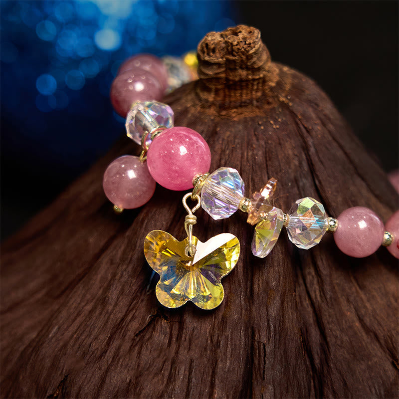 Fortune Jewel Strawberry Quartz White Crystal Pink Crystal Butterfly Love Bracelet