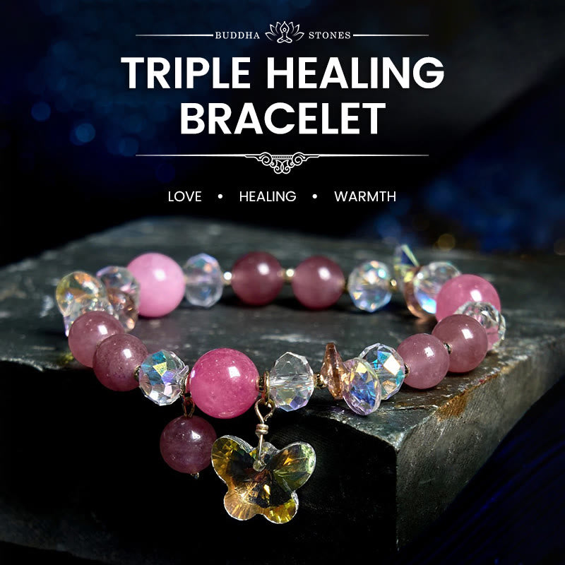 Fortune Jewel Strawberry Quartz White Crystal Pink Crystal Butterfly Love Bracelet