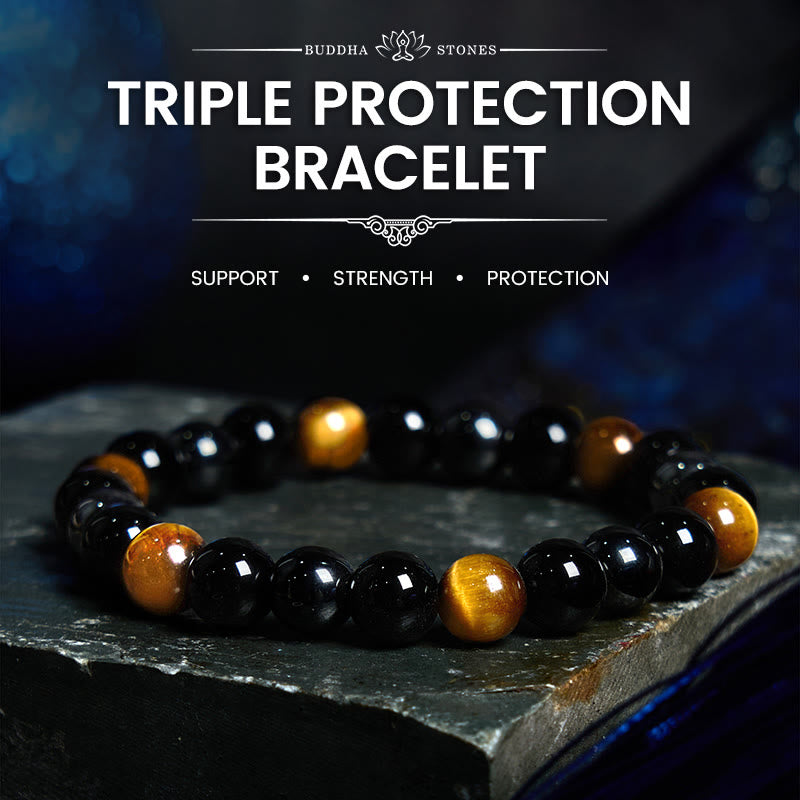 Fortune Jewel Natural Tiger's Eye Obsidian Hematite Positive Powerful Bracelet