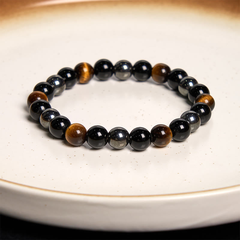 Fortune Jewel Natural Tiger's Eye Obsidian Hematite Positive Powerful Bracelet