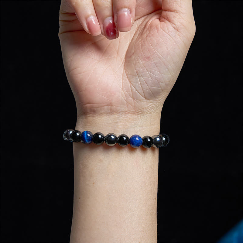 Fortune Jewel Natural Tiger's Eye Obsidian Hematite Positive Powerful Bracelet