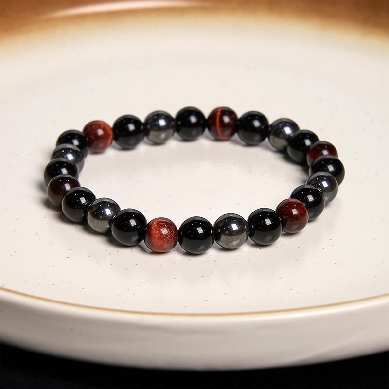 Fortune Jewel Natural Tiger's Eye Obsidian Hematite Positive Powerful Bracelet