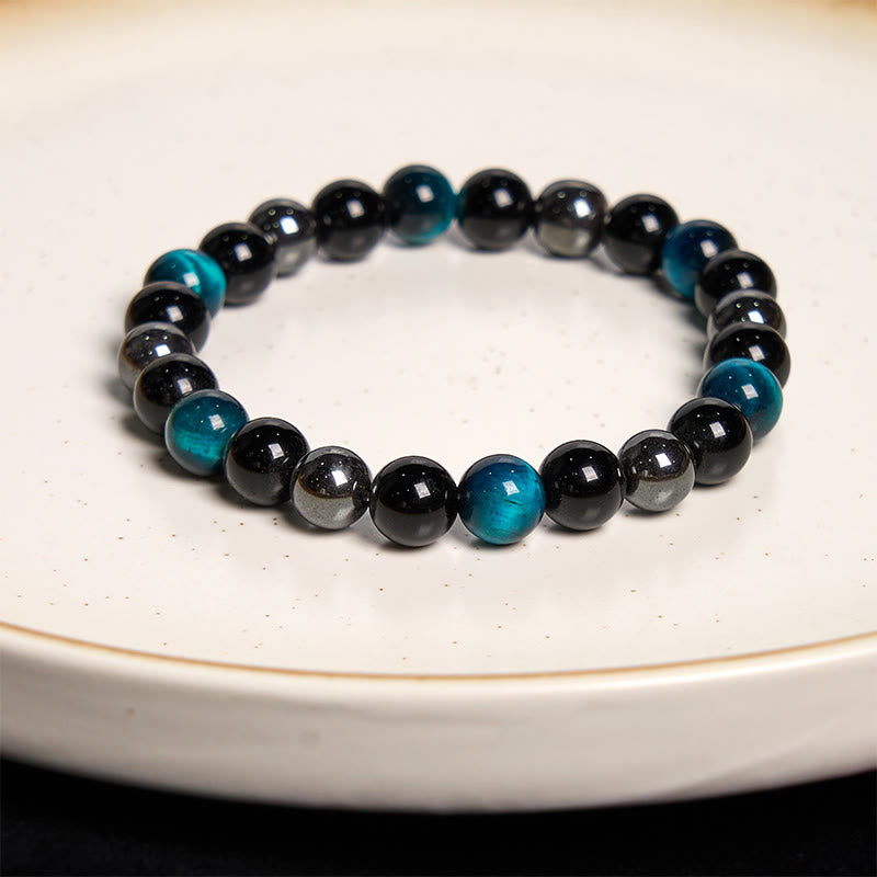 Fortune Jewel Natural Tiger's Eye Obsidian Hematite Positive Powerful Bracelet