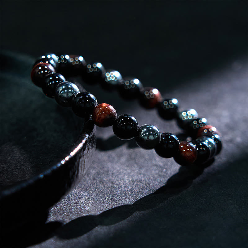 Fortune Jewel Natural Tiger's Eye Obsidian Hematite Positive Powerful Bracelet