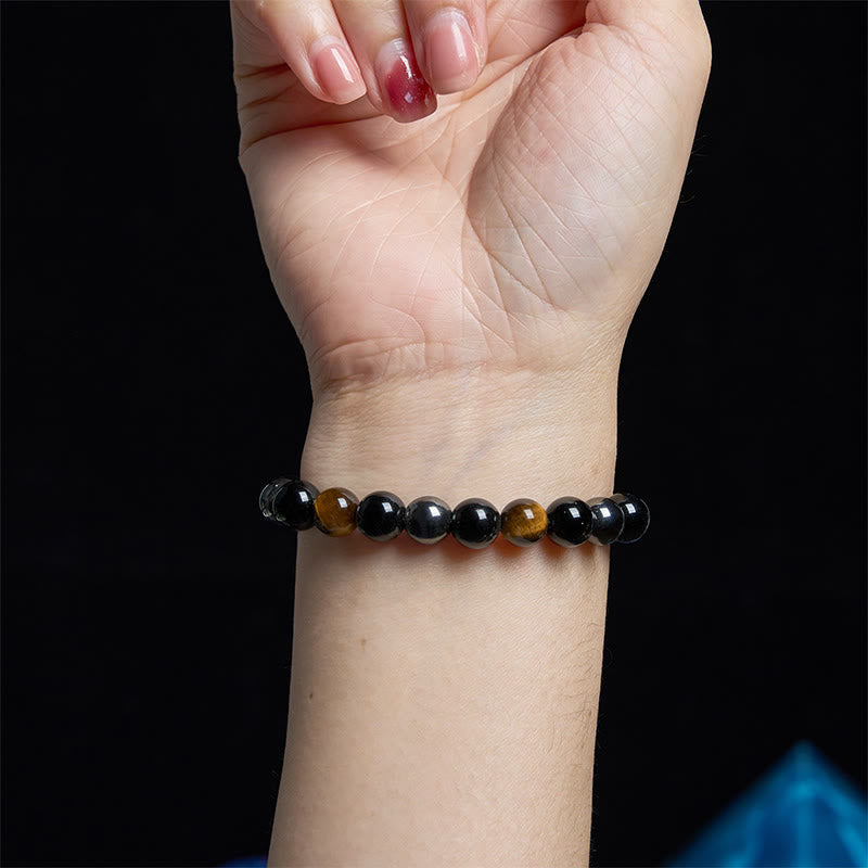 Fortune Jewel Natural Tiger's Eye Obsidian Hematite Positive Powerful Bracelet