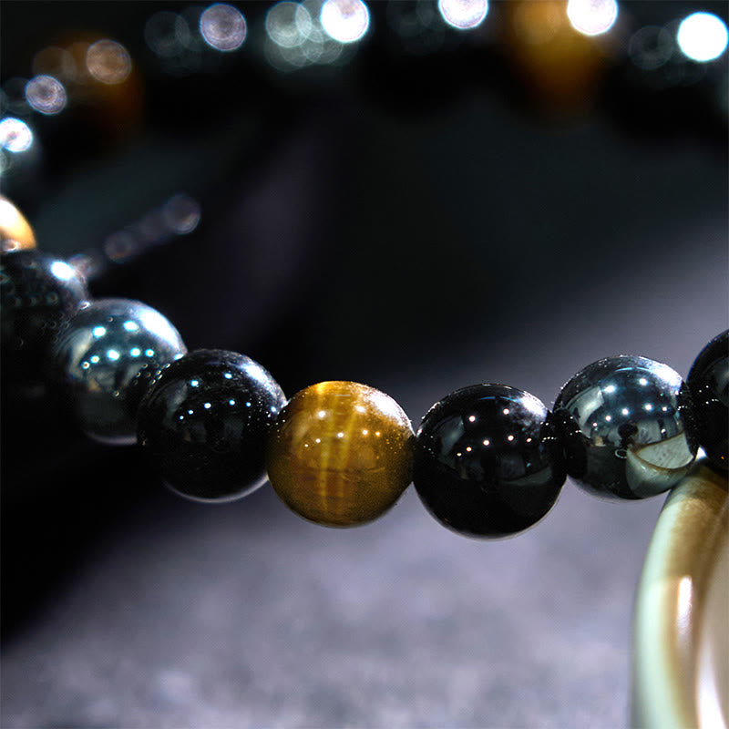 Fortune Jewel Natural Tiger's Eye Obsidian Hematite Positive Powerful Bracelet