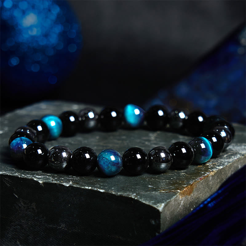 Fortune Jewel Natural Tiger's Eye Obsidian Hematite Positive Powerful Bracelet