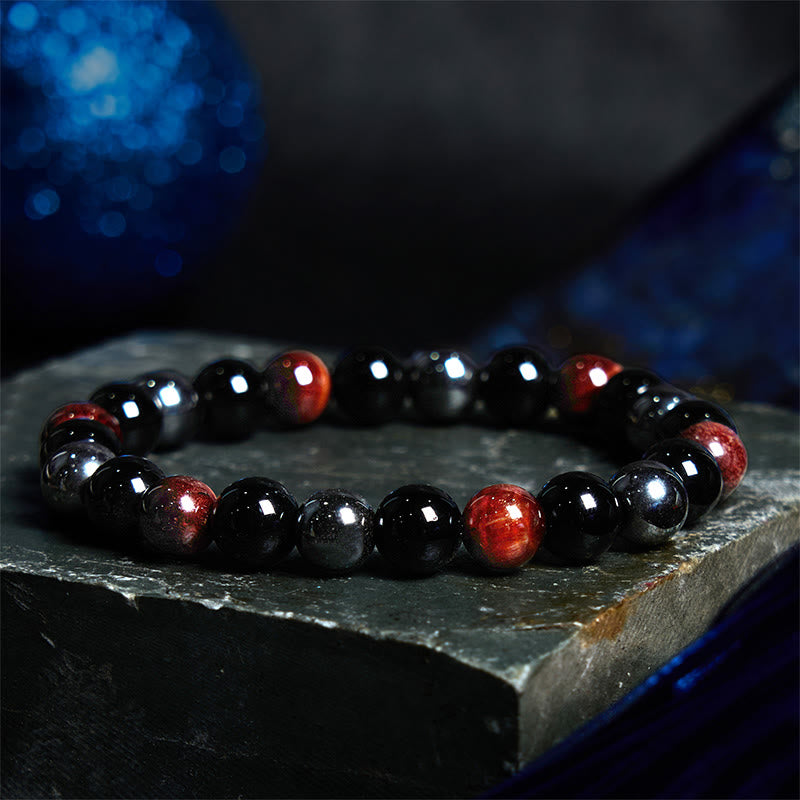 Fortune Jewel Natural Tiger's Eye Obsidian Hematite Positive Powerful Bracelet