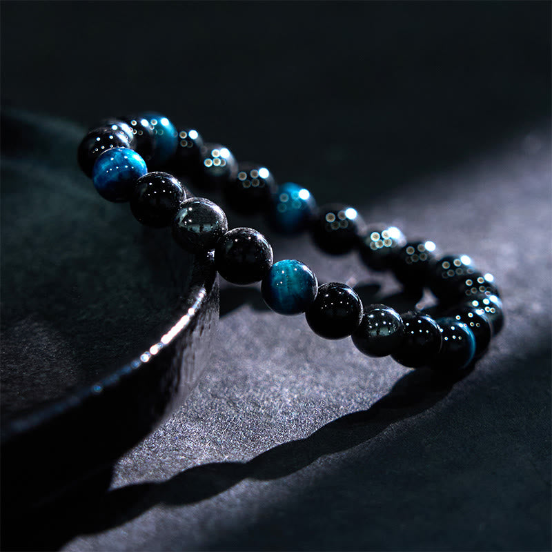Fortune Jewel Natural Tiger's Eye Obsidian Hematite Positive Powerful Bracelet