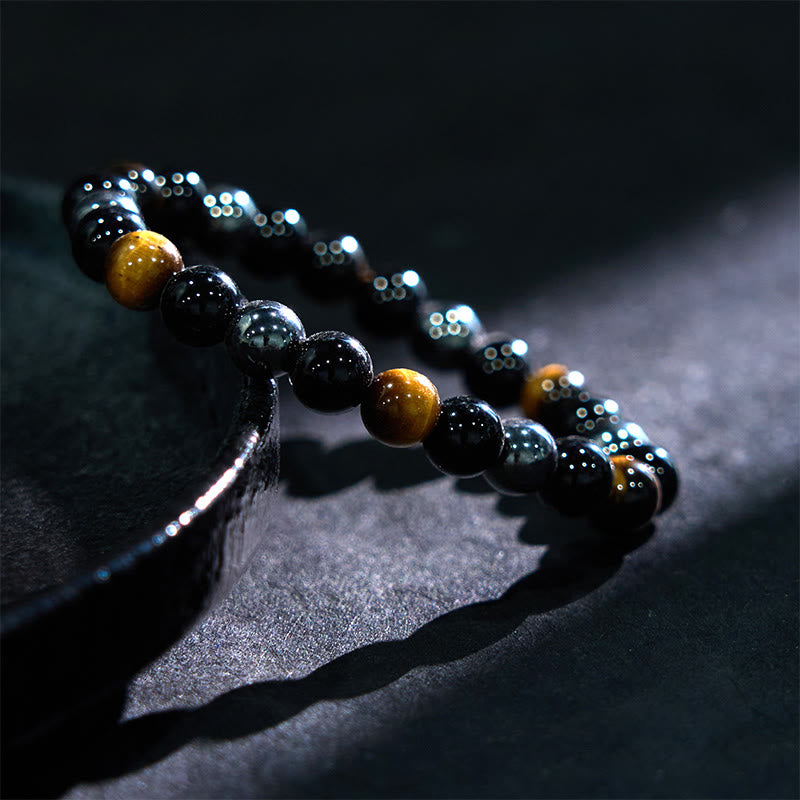 Fortune Jewel Natural Tiger's Eye Obsidian Hematite Positive Powerful Bracelet