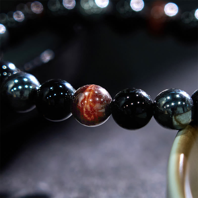 Fortune Jewel Natural Tiger's Eye Obsidian Hematite Positive Powerful Bracelet