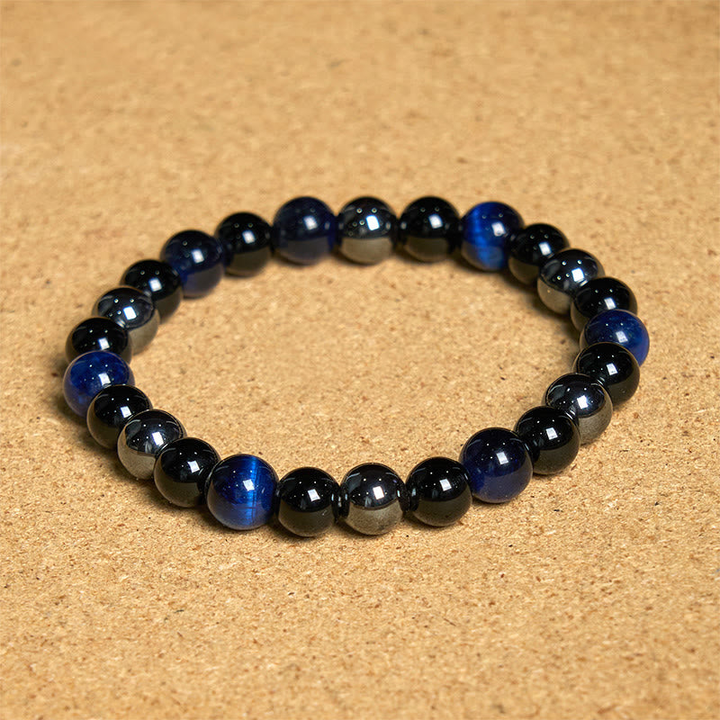 Fortune Jewel Natural Tiger's Eye Obsidian Hematite Positive Powerful Bracelet