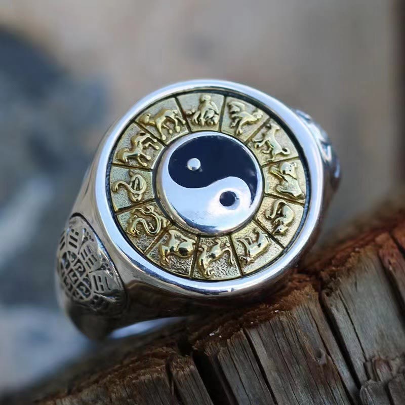 Fortune Jewel Yin Yang Chinese Zodiac Copper Wealth Adjustable Ring Fortune Jewel