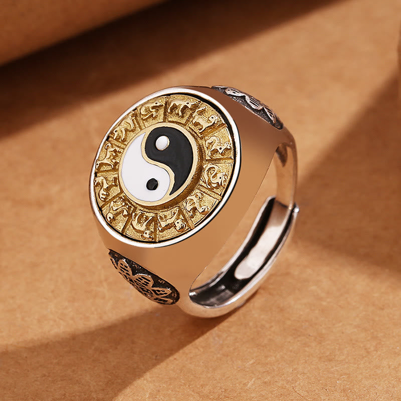 Fortune Jewel Yin Yang Chinese Zodiac Copper Wealth Adjustable Ring Fortune Jewel
