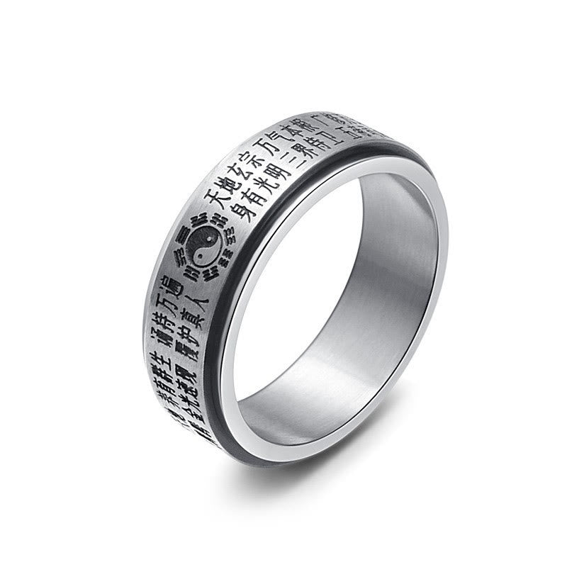 Fortune Jewel Bagua Yin Yang Chinese Characters Titanium Steel Balance Rotatable Ring Fortune Jewel