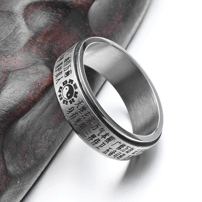 Fortune Jewel Bagua Yin Yang Chinese Characters Titanium Steel Balance Rotatable Ring Fortune Jewel