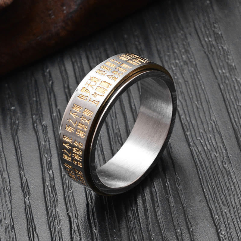 Fortune Jewel Bagua Yin Yang Chinese Characters Titanium Steel Balance Rotatable Ring Fortune Jewel